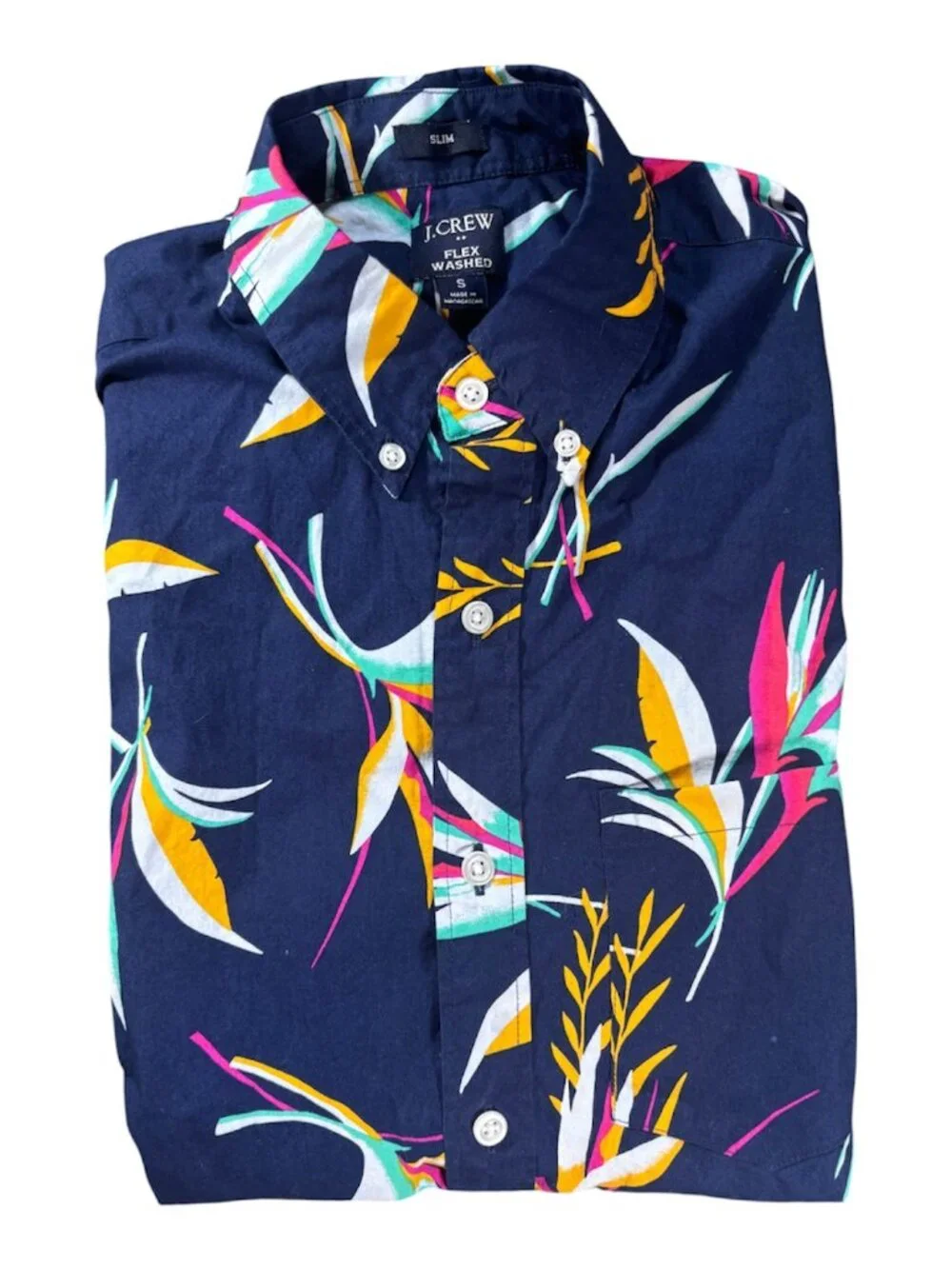 J.Crew Flex Slim Fit Hawaiian Shirt Men’s Small Multicolor Washed Cotton
